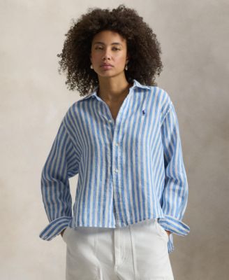 Women's Cropped Gingham Linen Shirt