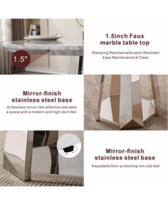 47" Round Marble Dining Table with Stainless Steel Base