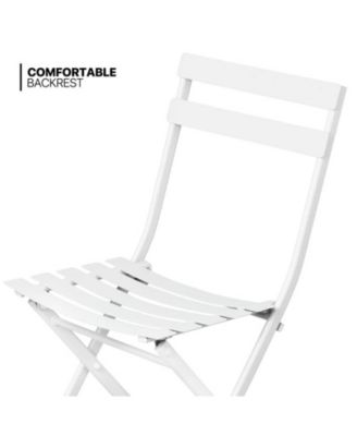 3-Piece Folding Patio Bistro Set, White Outdoor Metal Round Table and Chairs for Porch, Yard, Balcony, and Garden