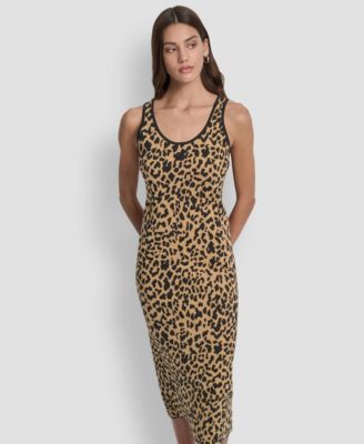 Women's Cheetah Jacquard Bodycon Sweater Dress