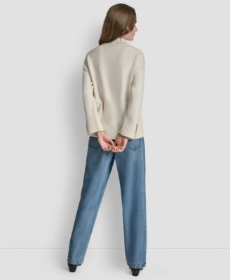 Women's Mock Neck Curved Hem Sweater