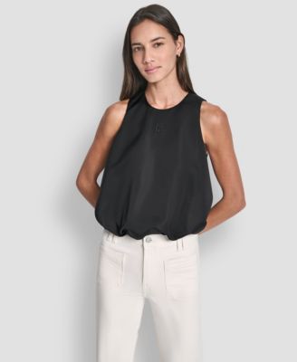 Women's Sleeveless Rhinestone Button Bubble Top