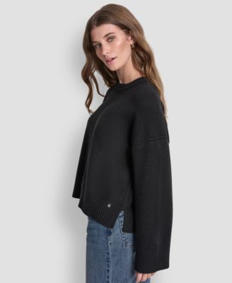 Women's Long Sleeve Bell Sleeve Relaxed Crew Neck Sweater