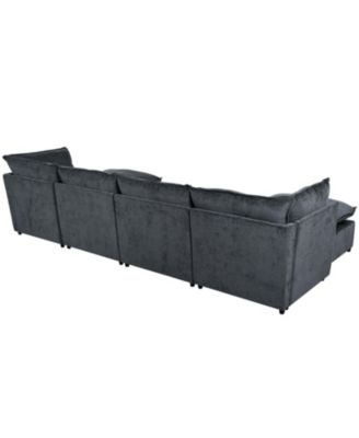 Spacious U-Shape Sectional Sofa with 2 Chaise Lounges and Ottomans