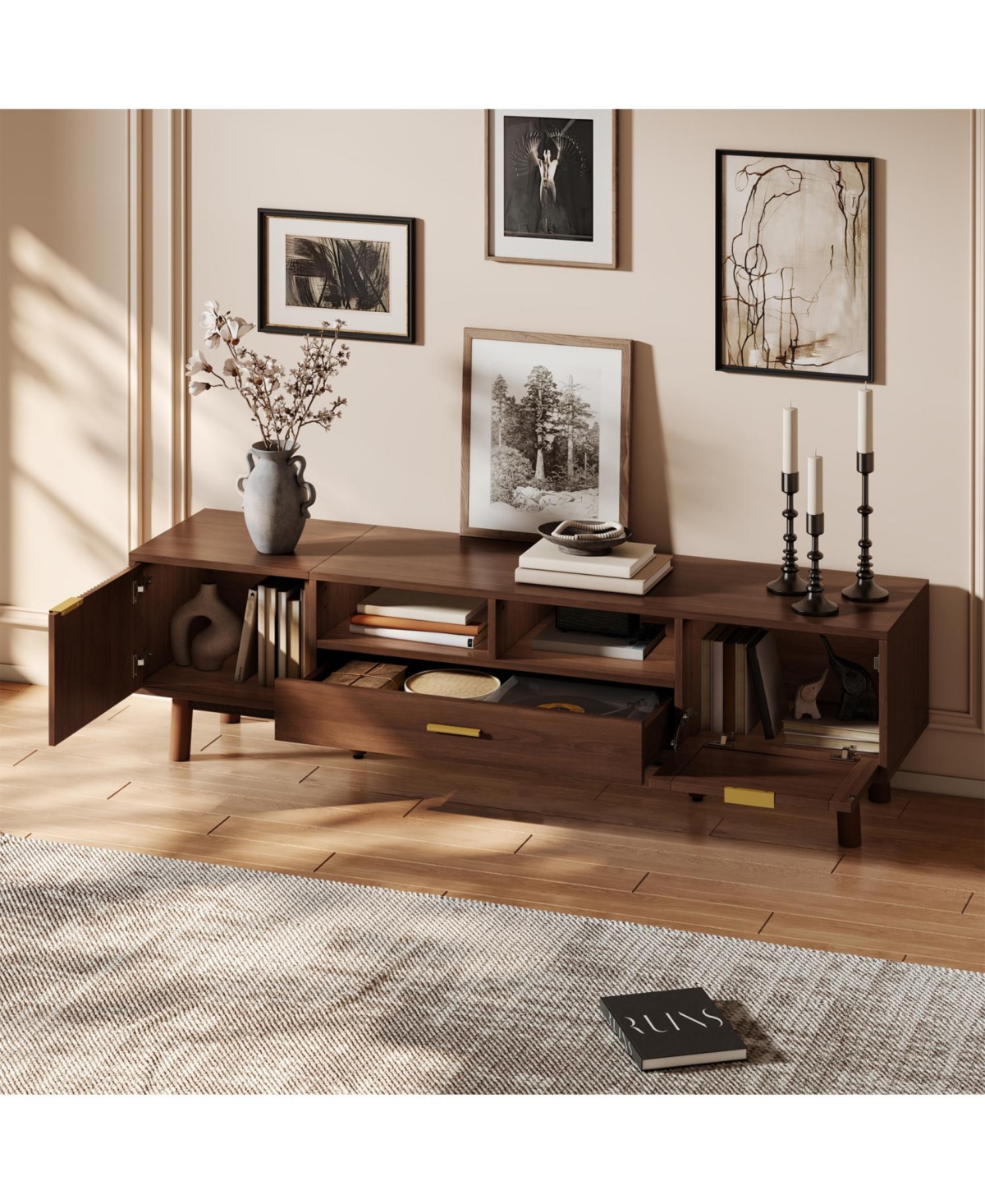 Streamdale Furniture Wood Tv Stand for 75" TVs with Soft-Close Doors