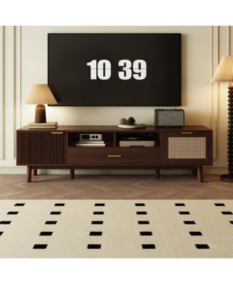 Wood TV Stand for 75" TVs with Soft-Close Doors