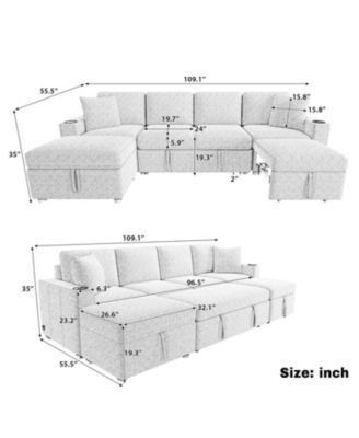 109" Sectional Sofa Bed with Ottoman