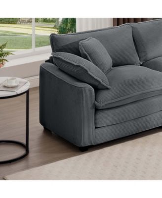 Grey Corduroy Deep Seat Chair with Footstool & Pillow