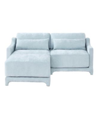 Chenille 2-Seater Sofa w/ Ottoman & Pillows - Sky Blue