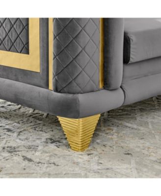 69" Velvet Loveseat Sofa, Gold Trim, Tufted, Pillows - Gray