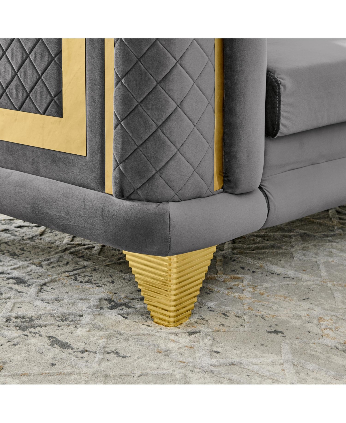 Streamdale Furniture 69" Velvet Loveseat Sofa, Gold Trim, Tufted, Pillows - Gray