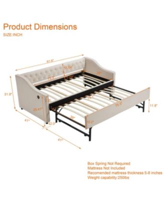 Twin Upholstered Daybed with Trundle, USB, Pockets, Velvet, Button Tufted