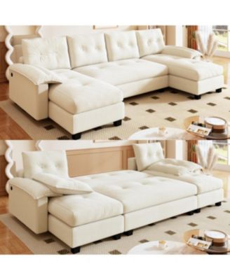 U-Shaped Sleeper Sofa with Pull Out Bed, Removable Armrests & USB Ports