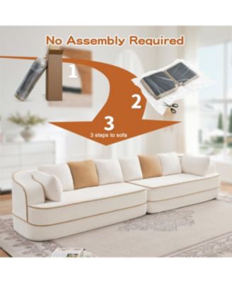 135" Teddy Fabric No Assembly 32D High Density Sponge Boneless Sofa, White