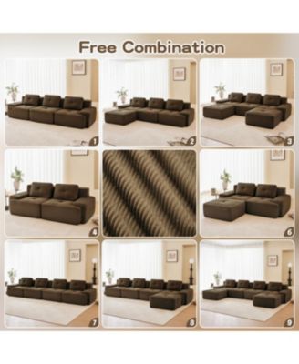 Modern L-Shaped Corduroy Sectional Sofa with Movable Ottoman