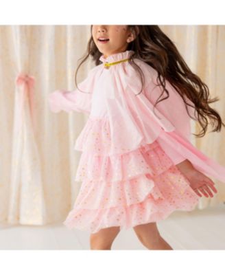 Girls Pink Princess Tiered Long Sleeve Tutu Dress