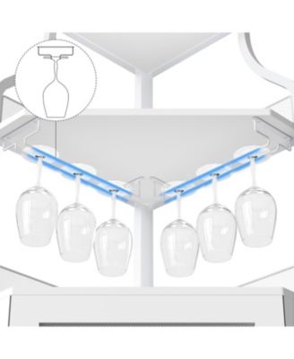 Farmhouse Wine Bar Corner Cabinet with Detachable Rack, Mesh Door, Glass Rack & Storage for Kitchen and Dining Room