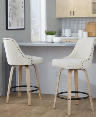 Fabric Studded Marcel Transitional Fixed-Height Counter Stool, Set of 2