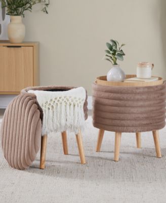 2-Pc. Fabric Tray Plush Contemporary Storage Ottoman Set