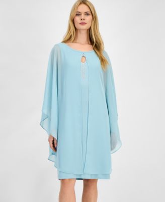 Women's Embellished Keyhole Chiffon Overlay Sheath Dress