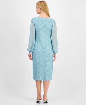 Women's Sweetheart-Neck Long-Sleeve Midi Dress