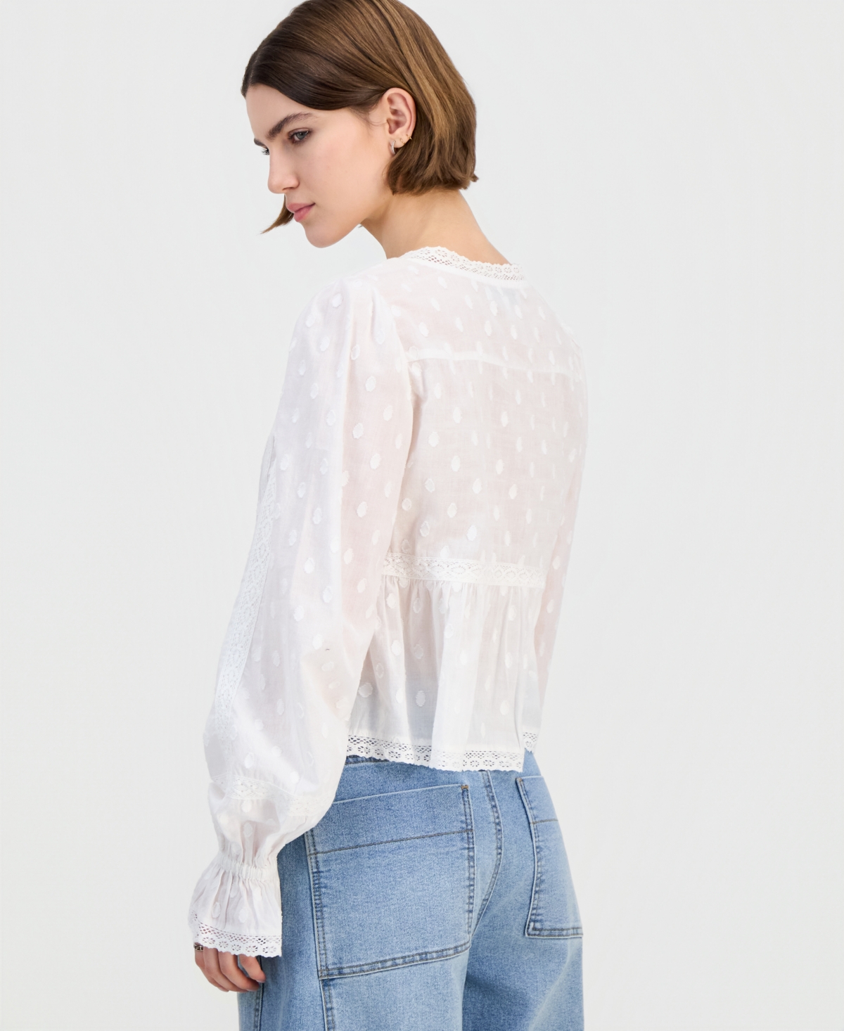 And Now This Women's Cotton Lace-Trim Tie-Front Top, Macy's Exclusive