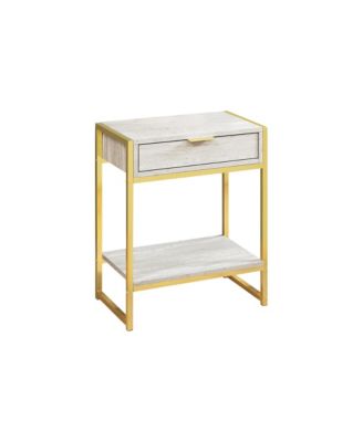 Accent Table, Side, End, Nightstand, Lamp, Storage Drawer, Living Room, Bedroom, Beige Marble Look Laminate, Gold Metal, Contemporary, Modern