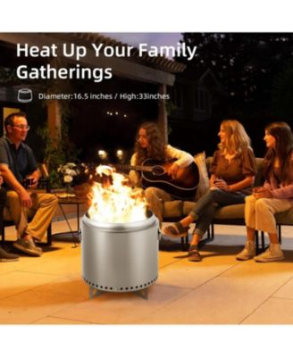 16.5" Portable Smokeless Fire Pit, Stainless Steel Bonfire for Backyard, Patio, Camping & Garden