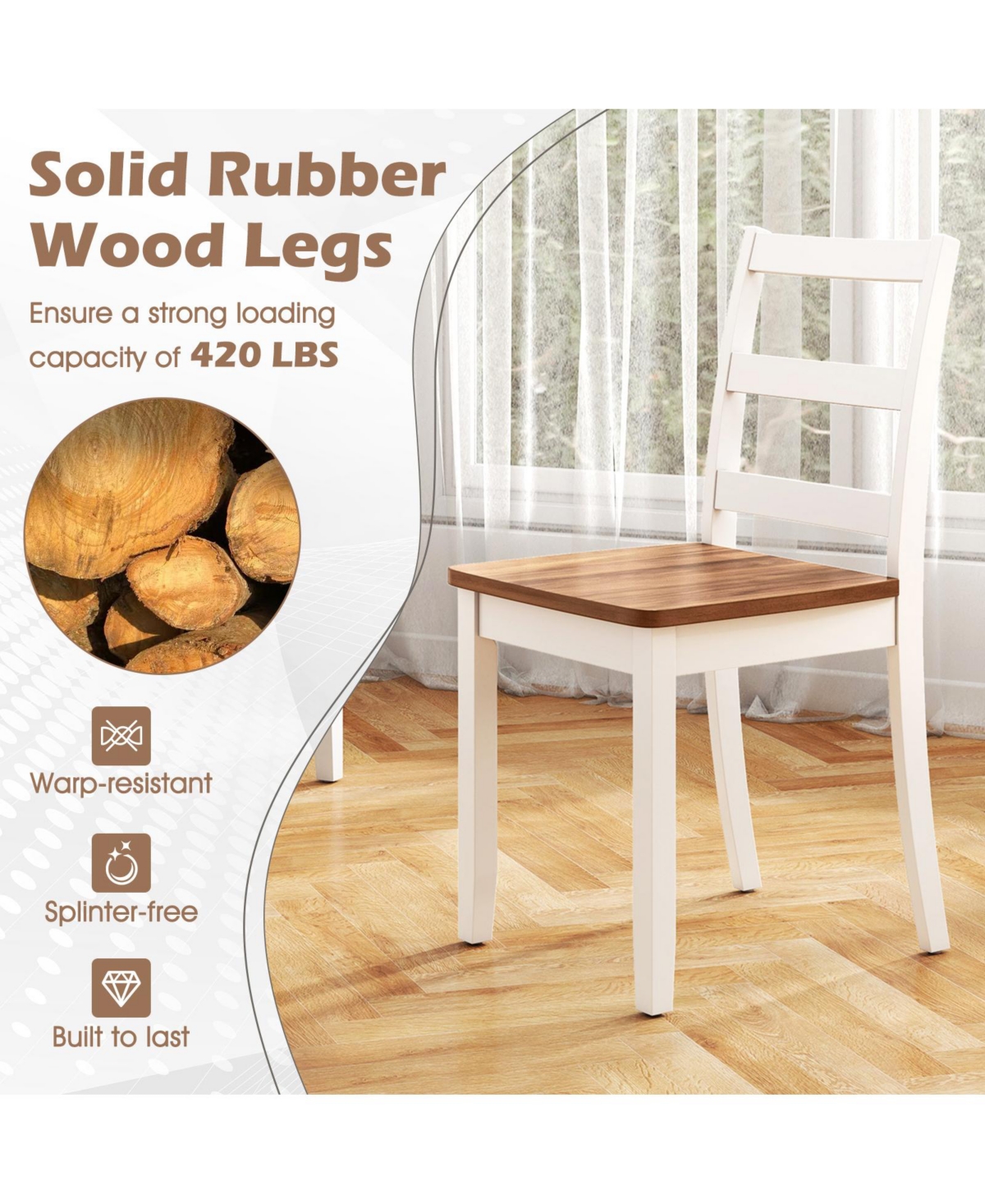 Gymax Set of Dining Chairs Ladder Back Armless Side Chair w/ Solid Rubber Wood Legs