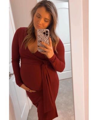 Maternity Denim Blue Ribbed Long Sleeve Wrap Dress