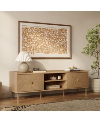 Summer Oak Manufactured Wood 2-Door 63" Wide TV Console Cabinet