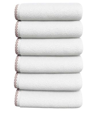 Quick-Dry Cotton Decorative Border 6 Pack Hand Towel Set
