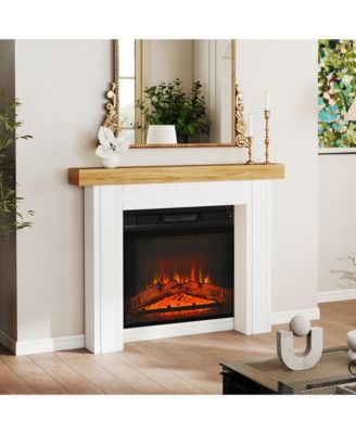 Modern Fireplace Mantel, Fireplace Surround with Leg, Natural Wood