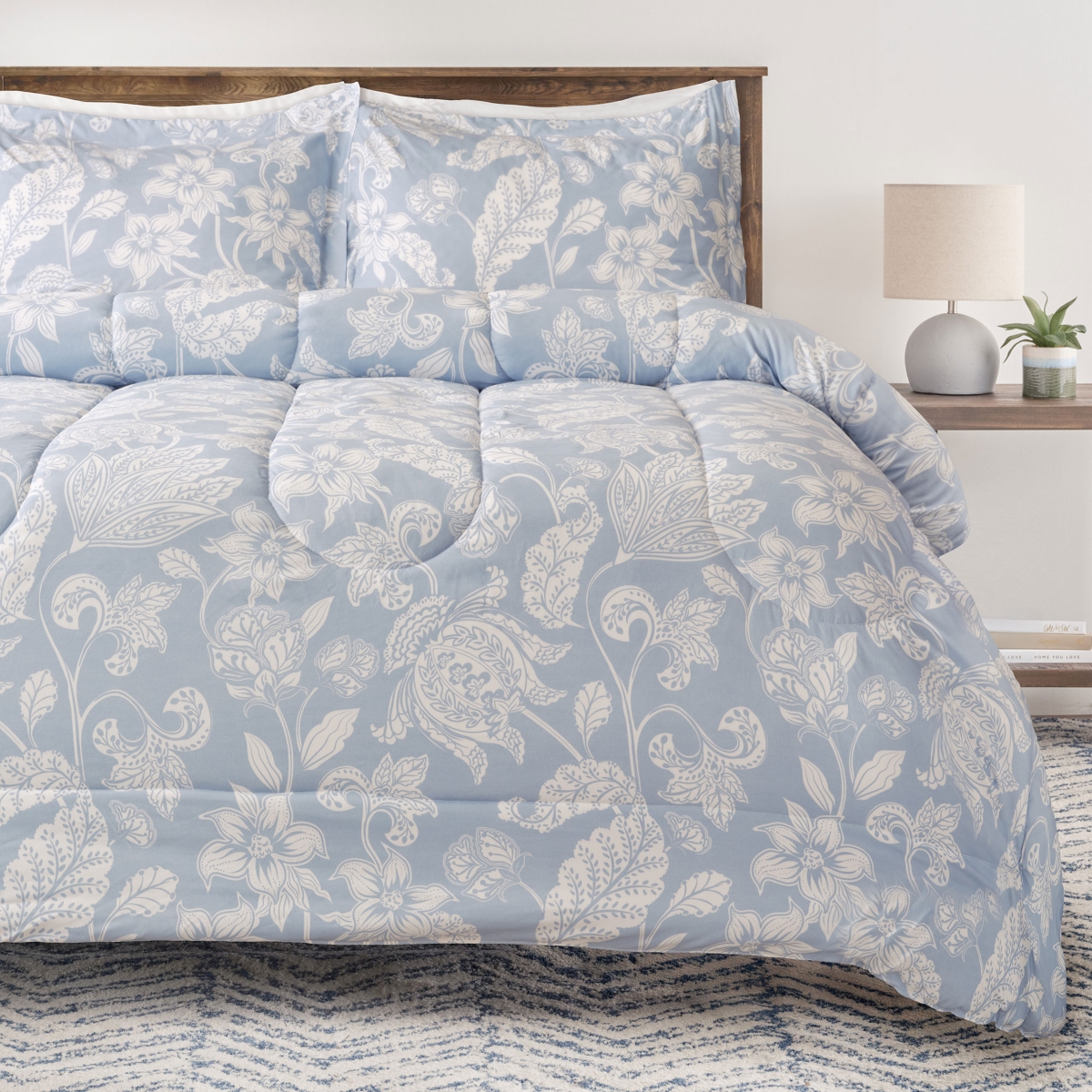 Chanasya Premium Paisley Floral Comforter Set – Soft Blue Gray Modern Microfiber Bedding – 3 Piece Set with 1 Comforter and 2 Pillow Sha