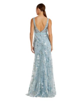 Women's Floral Embellished Sleeveless Plunge Neck Gown
