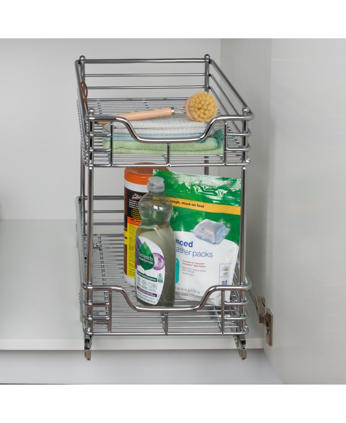 Household Essentials Glidez 11.5" W Steel Pull-Out Storage Organizer, 2-Tier Design, Chrome