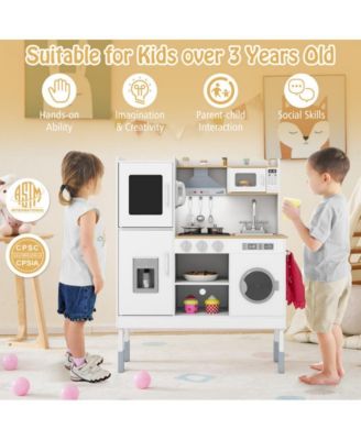 Kids Adjustable Height Wooden Play Kitchen Set with Accessories and Storage