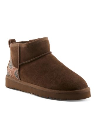 Women's Brandai-Curli Shearling Ankle Boot – Embossed Leather & Suede Slip-On With Whipstitch Detail