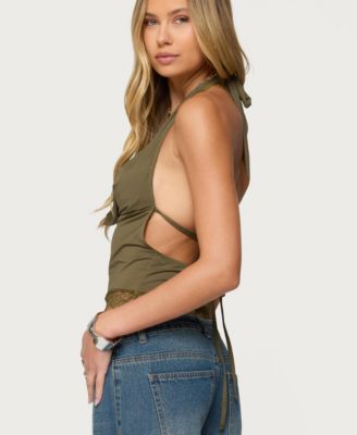 Women's Layered Lacey Cowl Neck Halter Top