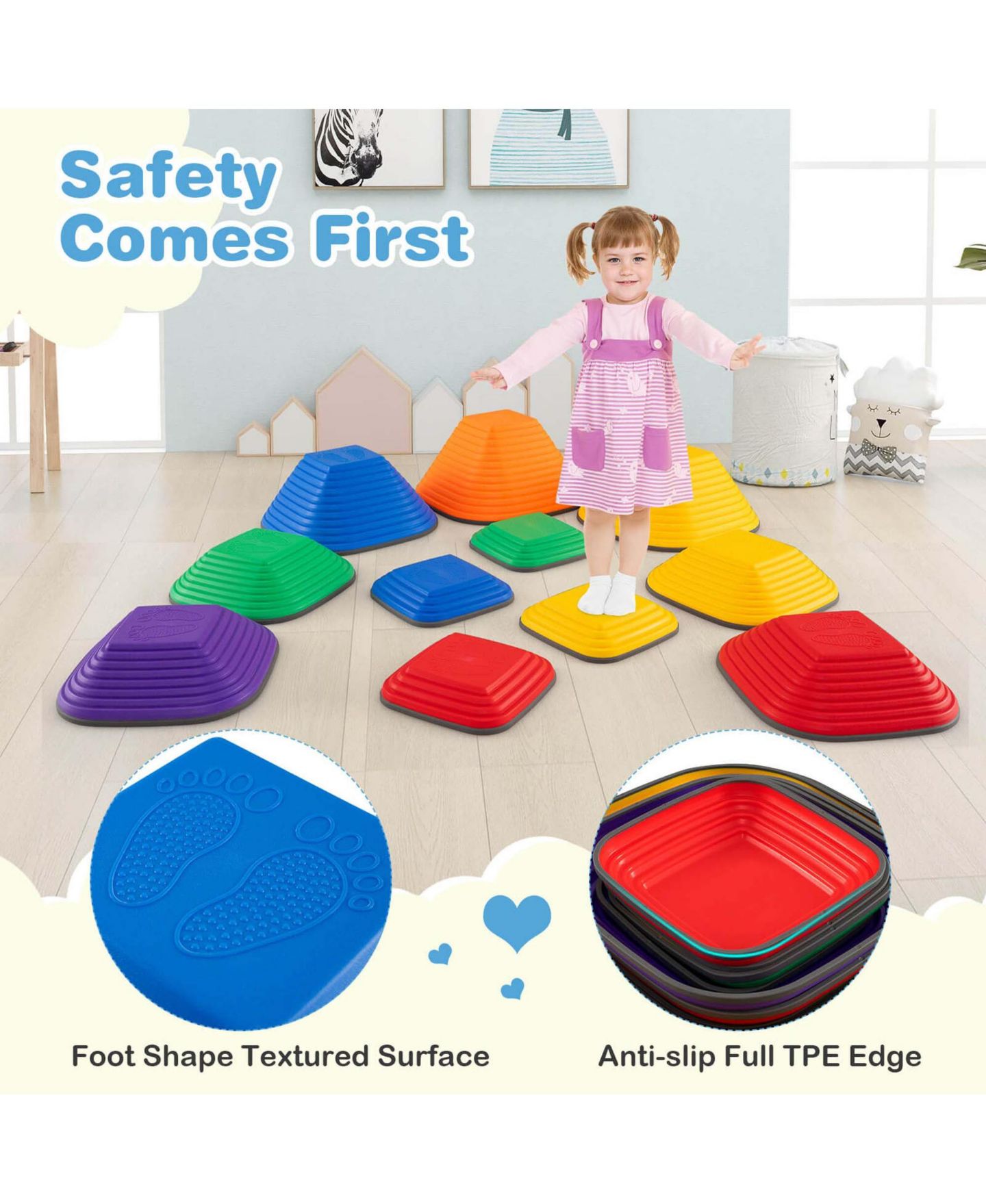 Детские игрушки Costway 11-Piece Stepping Stones with Non-Slip Edge, Ages 3+, цвет: Жёлтый — фото 5