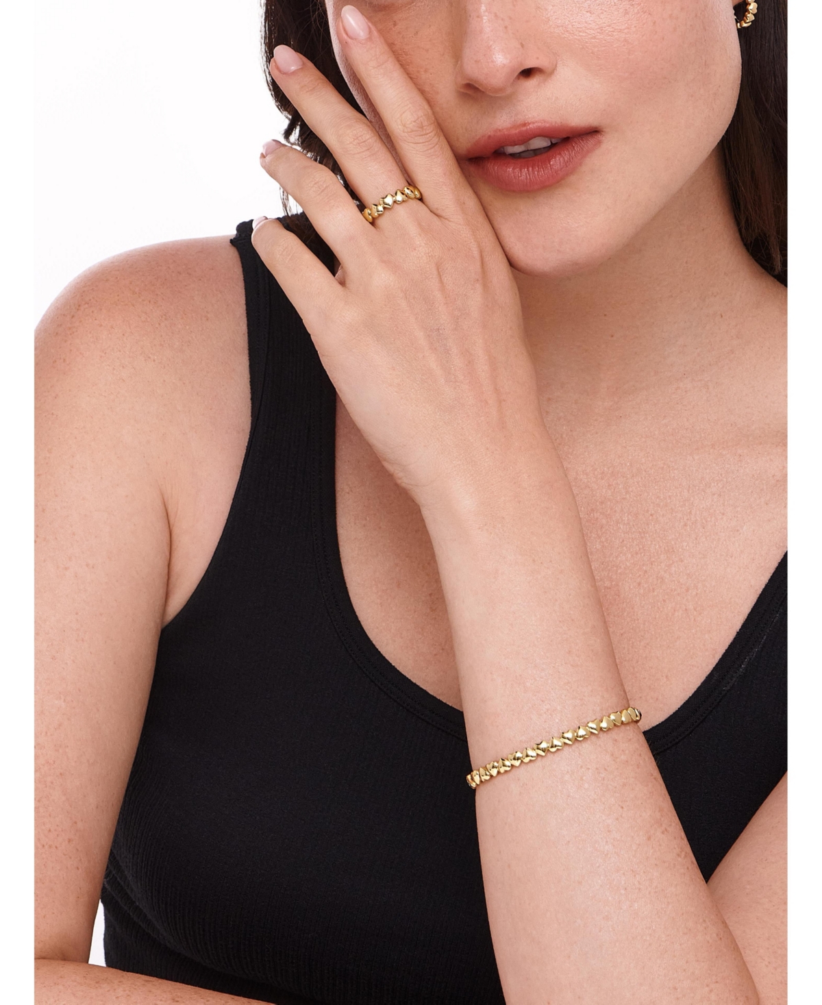 Devata Sweet Heart Eternity Bangle Bracelet in Gold Plated Sterling Silver, Size Medium