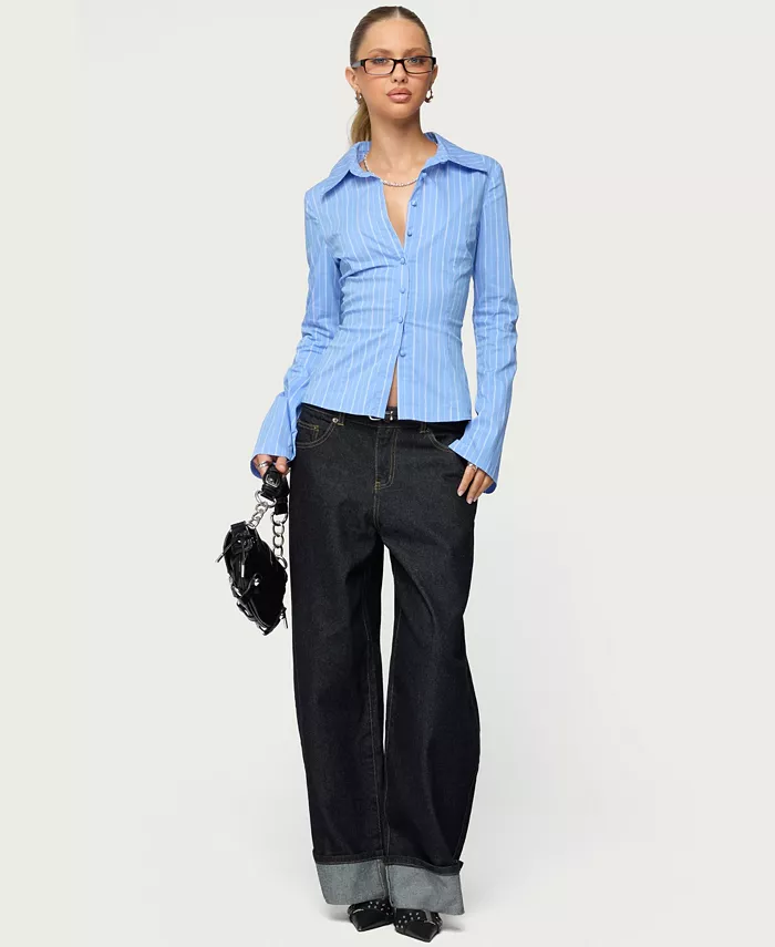 Women's Pinstripe Tailored Button Up Shirt - thumbnail 5