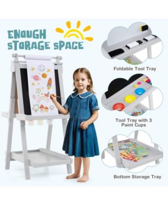 Adjustable Wooden Kids Art Easel With Chalkboard Whiteboard And Paper Roll