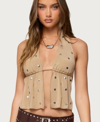 Women's Studded Backless Split Front Top