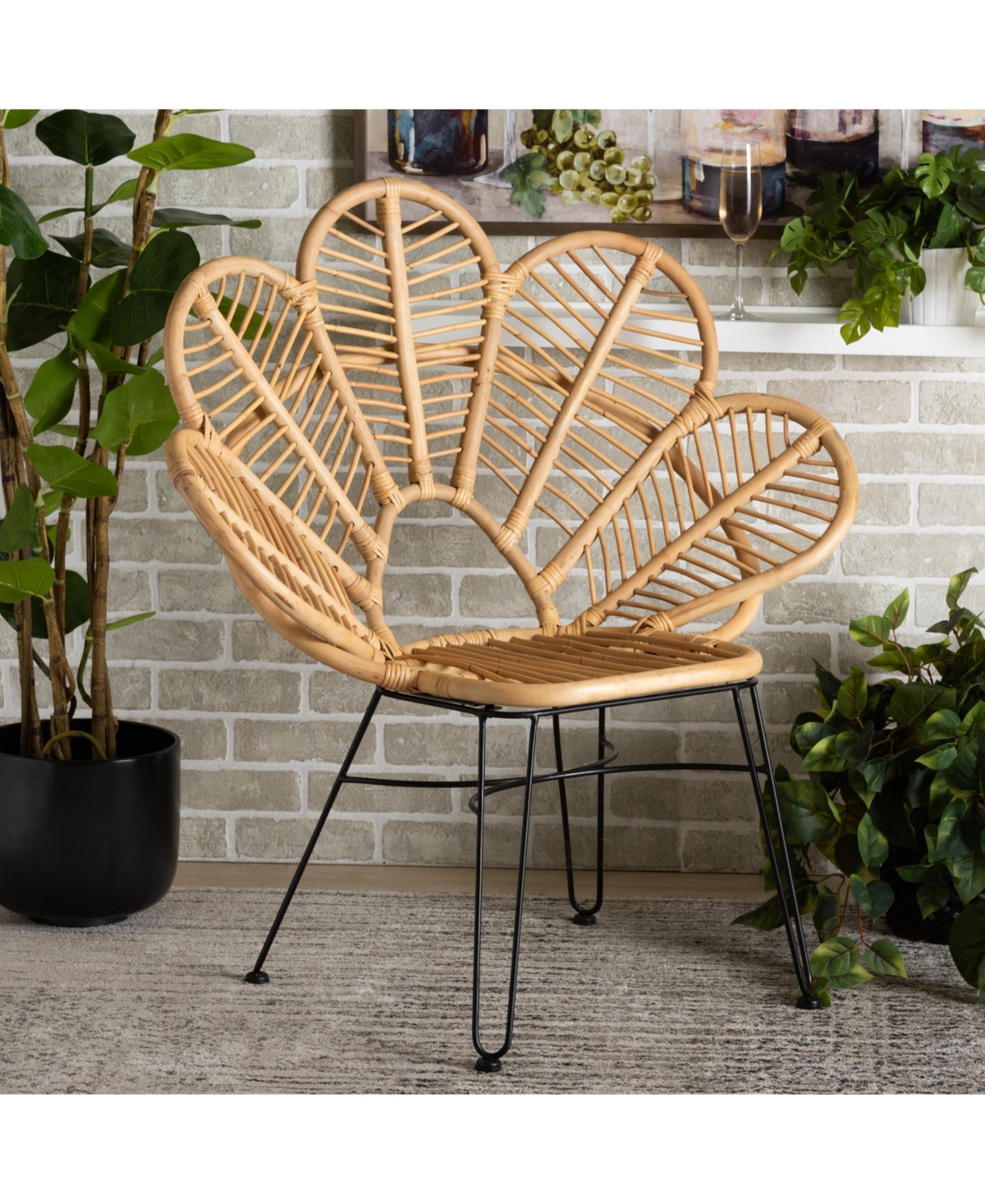 Furniture Garan 37.8" Rattan Bohemian Accent Chair