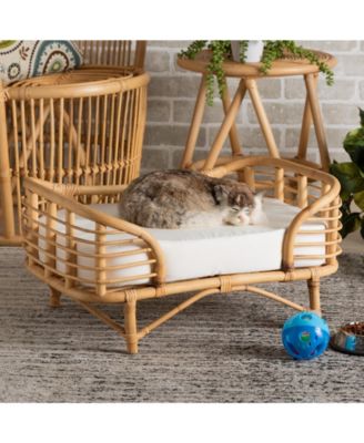Malino 23.6" Rattan Bohemian Pet Bed with Cushion