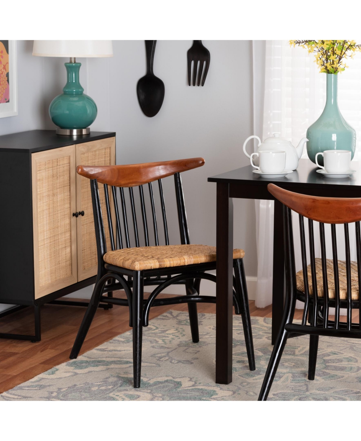 Furniture Parthenia 20.5" Rattan Mid-Century Dining Chair