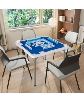 35-Inch Folding Mahjong Table for 4 Players with Cup Holders and Card Slots