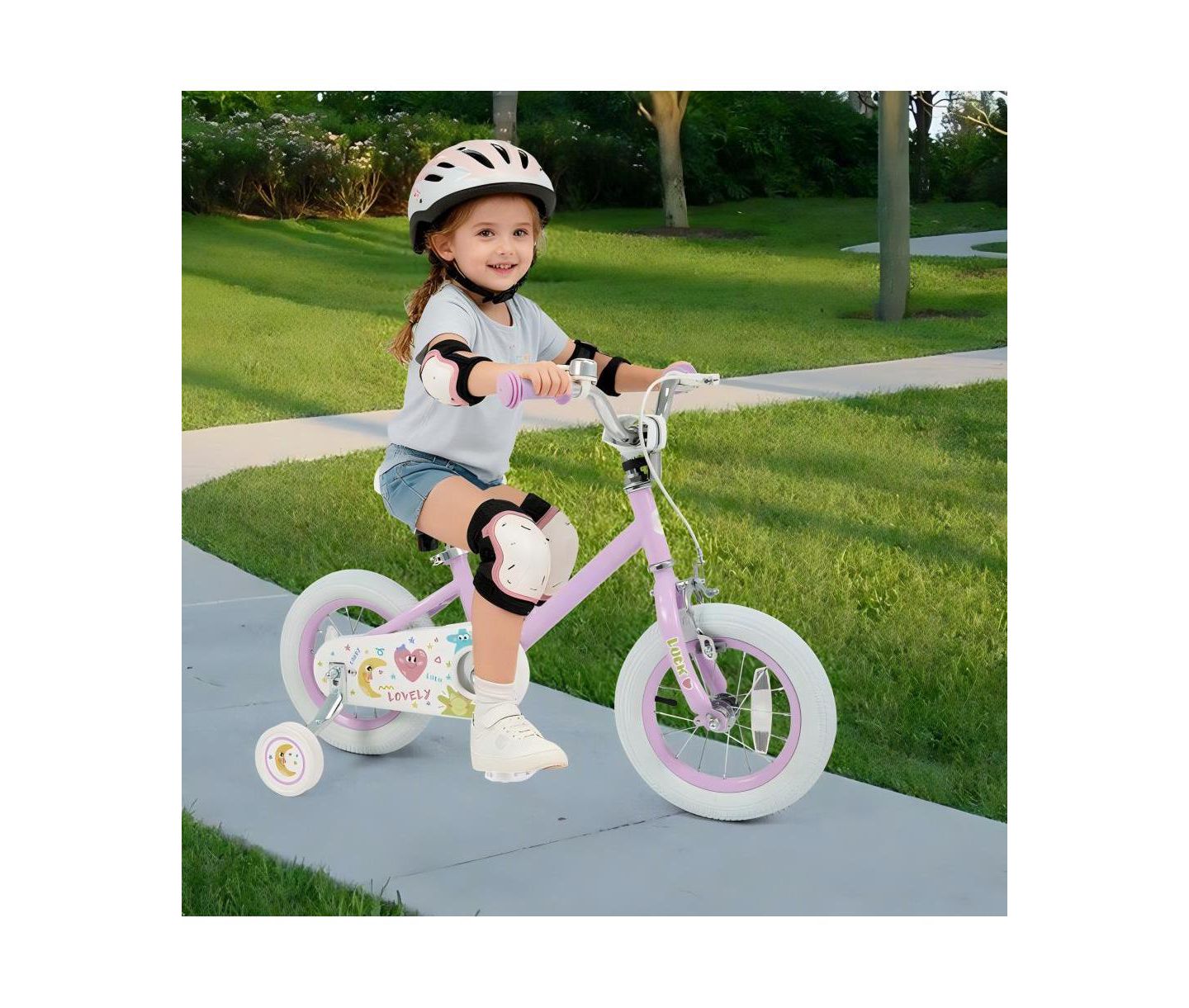 Детская игрушка HONGGE Adjustable Training Bike with Dual Brake and Training Wheels, Ages 3-10, цвет: Фиолетовый — фото 4