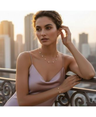 Tin Cup Freshwater Cultured Pearl Necklace & Bracelet Jewelry Set Sterling Silver 7MM